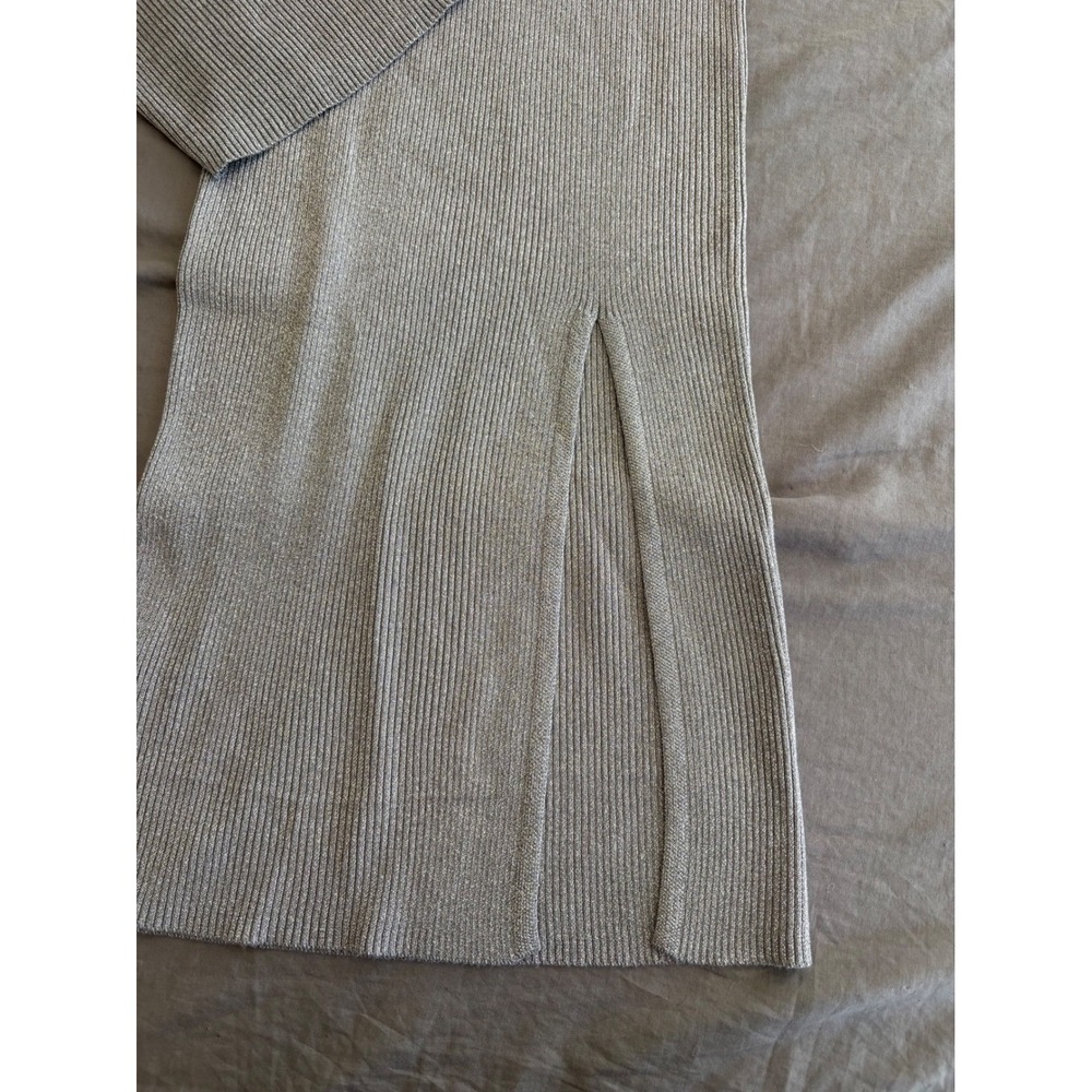 Zara Metallic Silver Ribbed Knit 2 Piece Crop Top and Midi Skirt Sz S top sz M - Picture 2 of 9